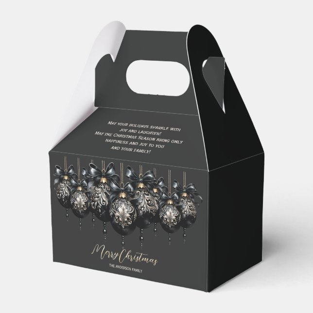 Elegant black gold baubles luxury Christmas quote Favor Boxes (Front Side)