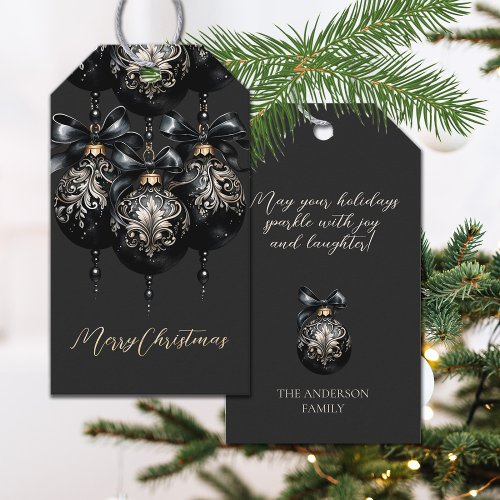 Elegant black gold baubles luxury Christmas quote Gift Tags