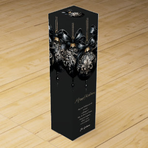 Elegant black gold baubles luxury Christmas quote Wine Box