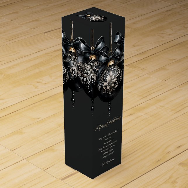 Elegant black gold baubles luxury Christmas quote Wine Box (Front)