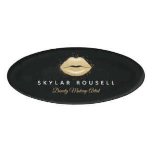 Elegant Black Gold Beauty Makeup Lips Luxury Logo Name Tag