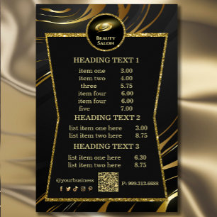 Elegant Black & Gold Beauty Salon Price List Flyer
