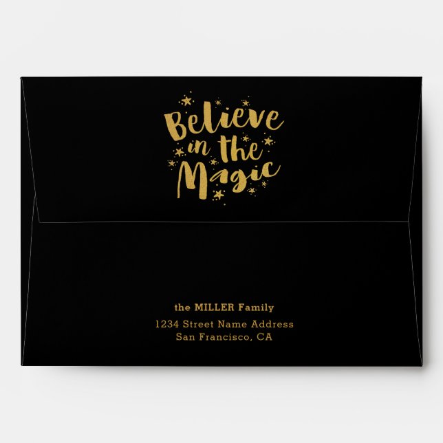 Elegant Black Gold Believe in the Magic Christmas Envelope (Back (Top Flap))