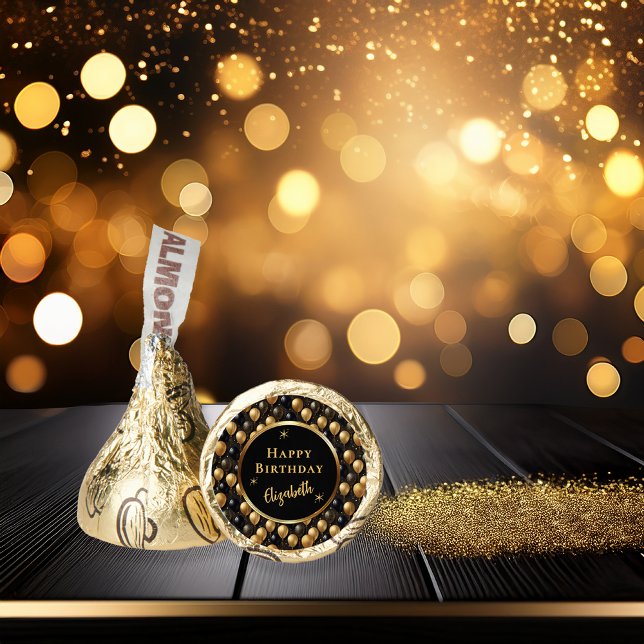  Elegant Black Gold Birthday Balloons Pattern Hershey®'s Kisses® (Elegant Black and Gold Faux Glitter Balloons Pattern A021 "Happy Birthday" [Name] Hershey's Kisses)