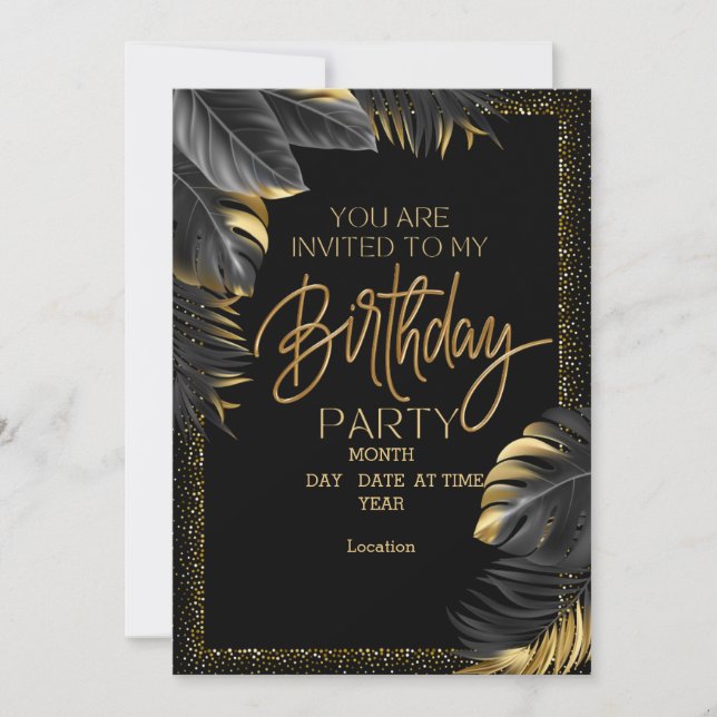 Elegant Black & Gold Birthday Invitation (Front)