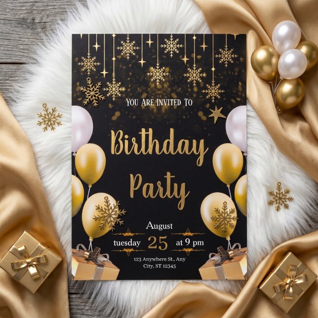 Elegant Black & Gold Birthday Party Invitation (Creator Uploaded)