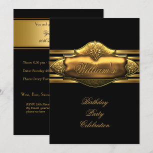 Elegant Black Gold Birthday Party Mens 60th Invitation