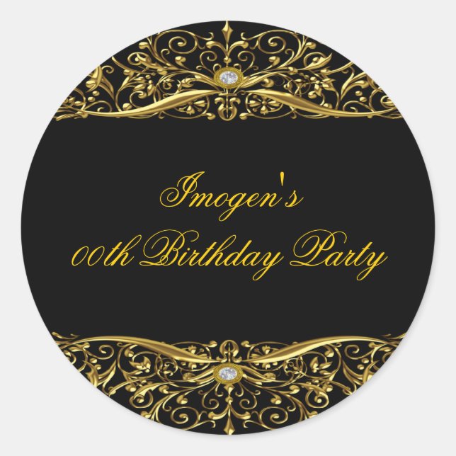 Elegant Black & Gold Birthday Sticker (Front)