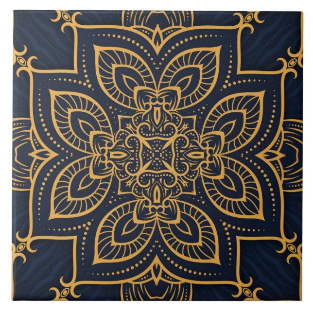 elegant black gold blue pattern ceramic tile (Front)