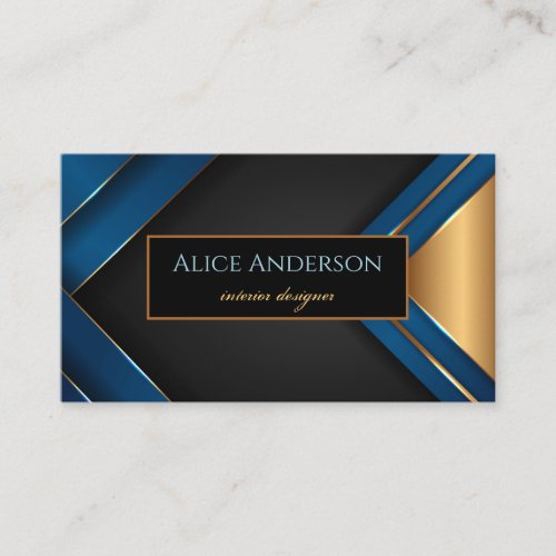 Elegant black gold blue stripes geometry designer business card