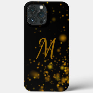 Elegant Black Gold Bokeh Effect Initial Monogram iPhone 13 Pro Max Case