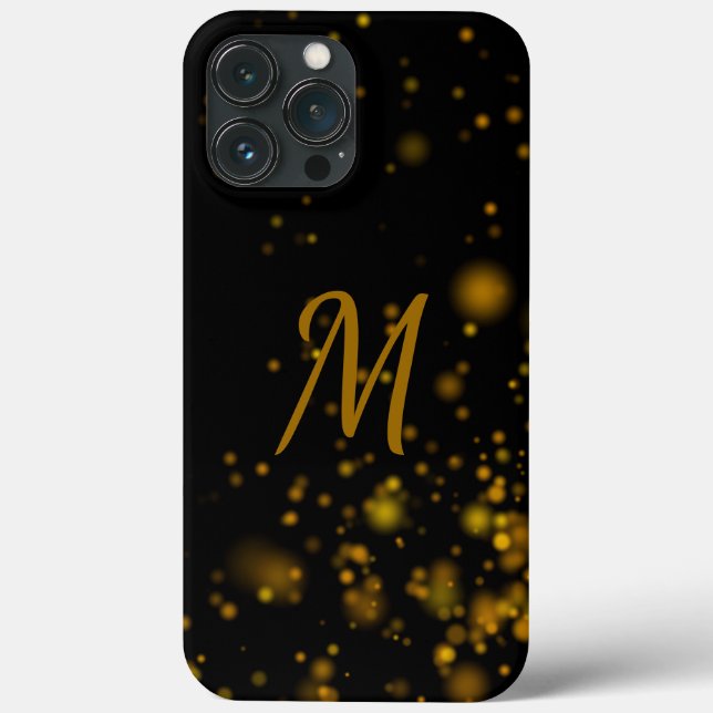 Elegant Black Gold Bokeh Effect Initial Monogram Case-Mate iPhone Case (Back)
