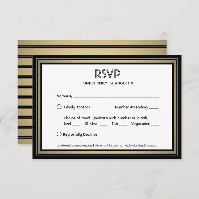 Elegant Black & Gold Border and Meal Options RSVP Card (Front/Back)
