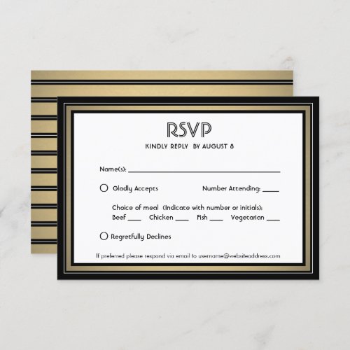 Elegant Black  Gold Border and Meal Options RSVP Card