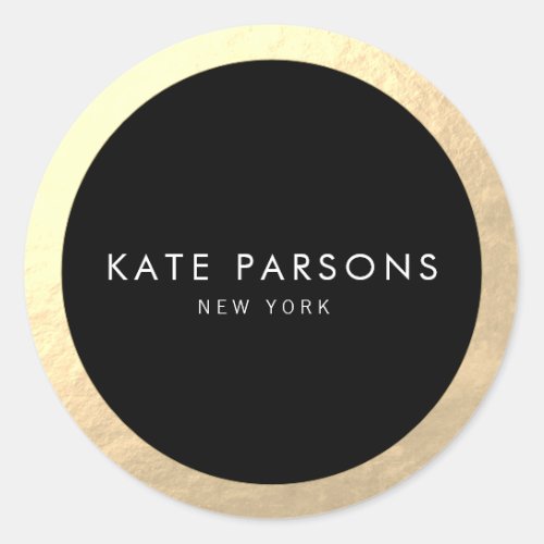 Elegant Black Gold Border  Classic Round Sticker