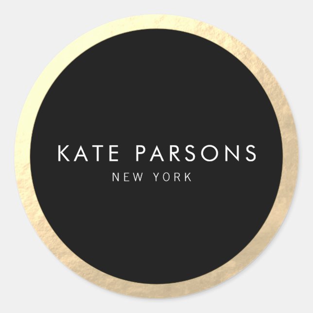 Elegant Black Gold Border  Classic Round Sticker (Front)
