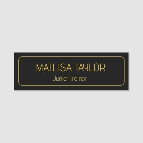 Elegant Black Gold Border Professional Employee  Name Tag