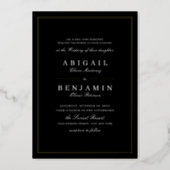 Elegant black gold borders minimalist wedding foil invitation (Front)