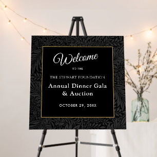 Elegant Black Gold Botanical Event Welcome Sign