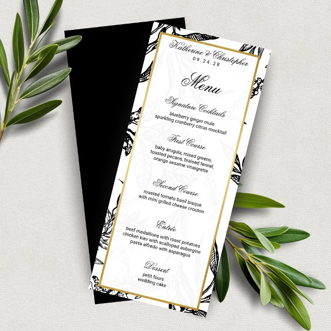 Elegant Black Gold Botanical Wedding Menu (Elegant Black Gold Botanical Wedding Menu)