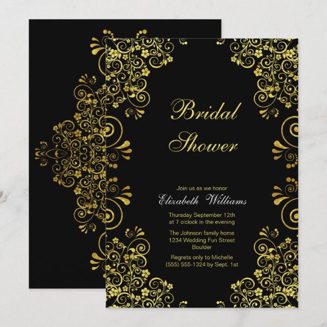 Elegant Black Gold Bridal Shower Invitation (Front/Back)