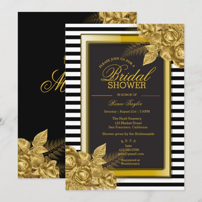 Elegant Black/Gold Bridal Shower Invitations (Front/Back)