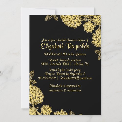 Elegant Black &amp; Gold Bridal Shower Invitations