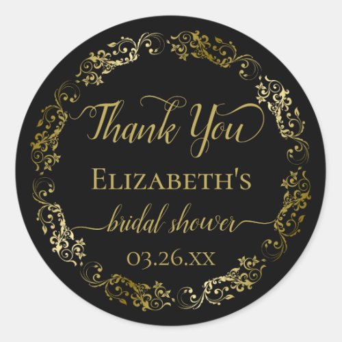 Elegant Black  Gold Bridal Shower Thank You Classic Round Sticker