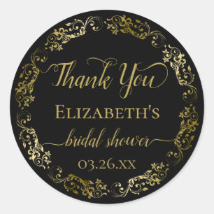 Elegant Black & Gold Bridal Shower Thank You Classic Round Sticker