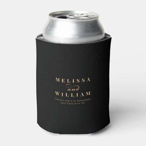 Elegant Black Gold Bride  Groom Wedding Can Cooler