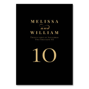 Elegant Black Gold Bride & Groom Wedding Table Number