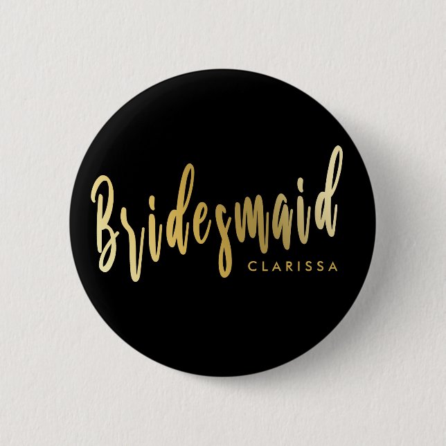 Elegant black & gold bridesmaid button (Front)