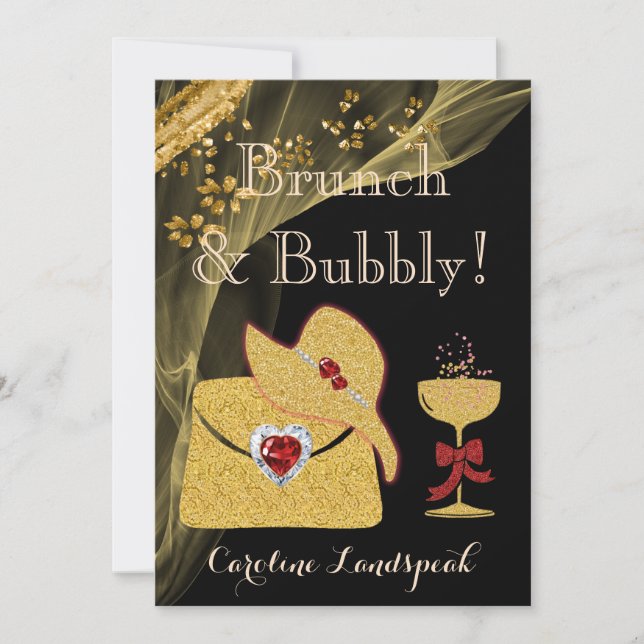 Elegant Black & Gold Brunch & Bubbly Bridal Shower Invitation (Front)