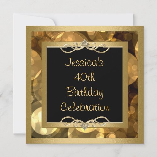 Elegant Black Gold Bubbles Metal Frame Party Custom Announcements