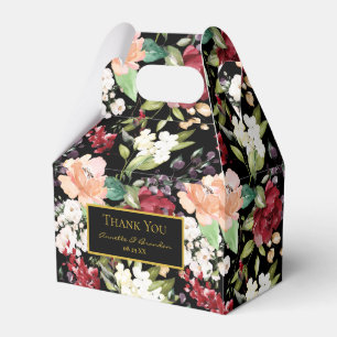 Elegant Black Gold Burgundy Blush Floral Pattern Favor Boxes