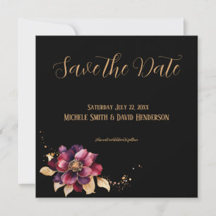 Elegant black gold burgundy sided Save the Date Invitation