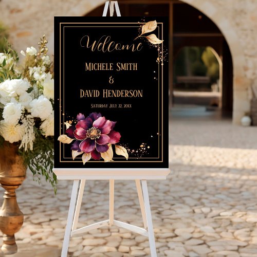 Elegant black gold burgundy Welcome  Foam Board