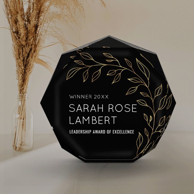 Elegant Black & Gold Business Employee Achievement Acrylic Award (Corporate black and gold effect elegant award with fully customizable text)