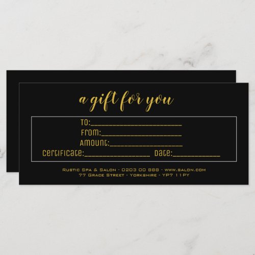 Elegant Black  Gold Business Gift Certificate 