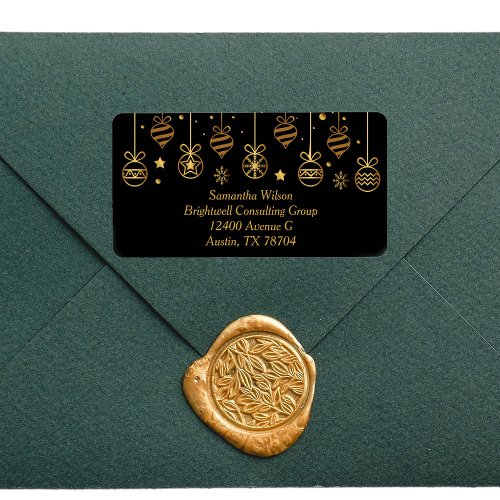 Elegant Black Gold Business Holiday Return Address Label
