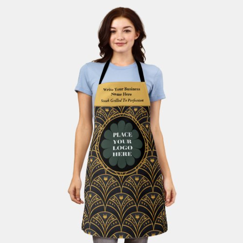 Elegant Black Gold Business Logo Personalize Apron