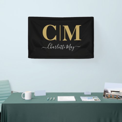 Elegant Black Gold Business Monogram Trade Show Banner