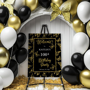 Elegant Black Gold Butterflies 100 Birthday Party Foam Board