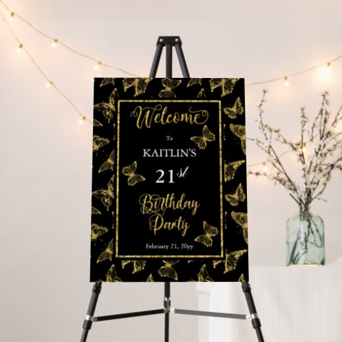 Elegant Black Gold Butterflies 21st Birthday Party Foam Board