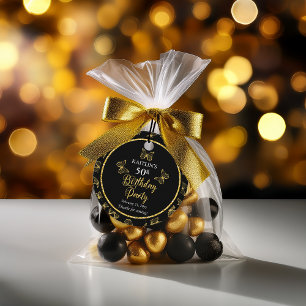 Elegant Black Gold Butterflies 50th Birthday Party Favor Tags