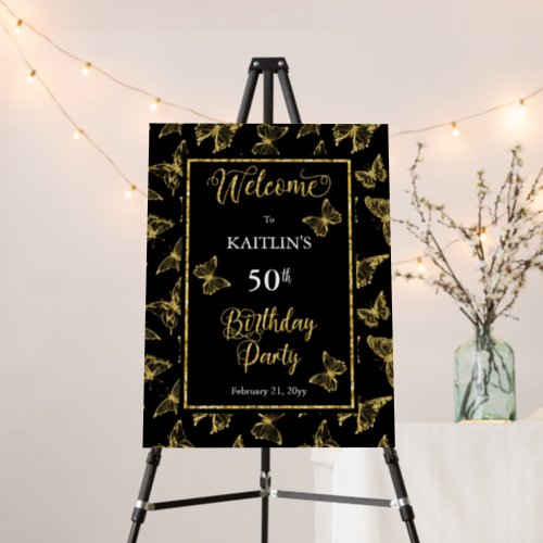 Elegant Black Gold Butterflies 50th Birthday Party Foam Board