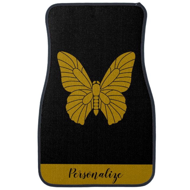 Elegant Black Gold Butterfly Unique Car Floor Mat (Front)