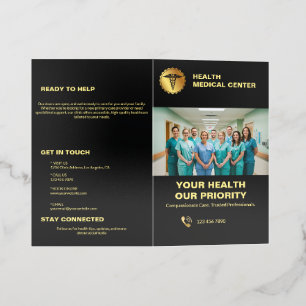 Elegant Black& Gold Caduceus Medical Emblem Brochure