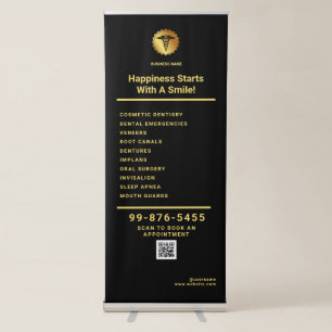 Elegant Black& Gold Caduceus Medical Emblem Retractable Banner