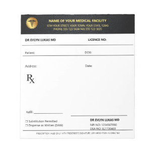 Elegant Black &Gold Caduceus Medical Emblem RX Pad